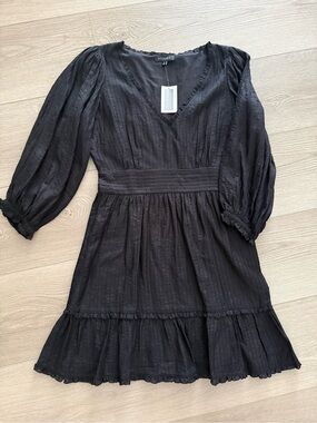 INTERMIX Black Darcy Eyelet V-Neck Tiered Mini Dress